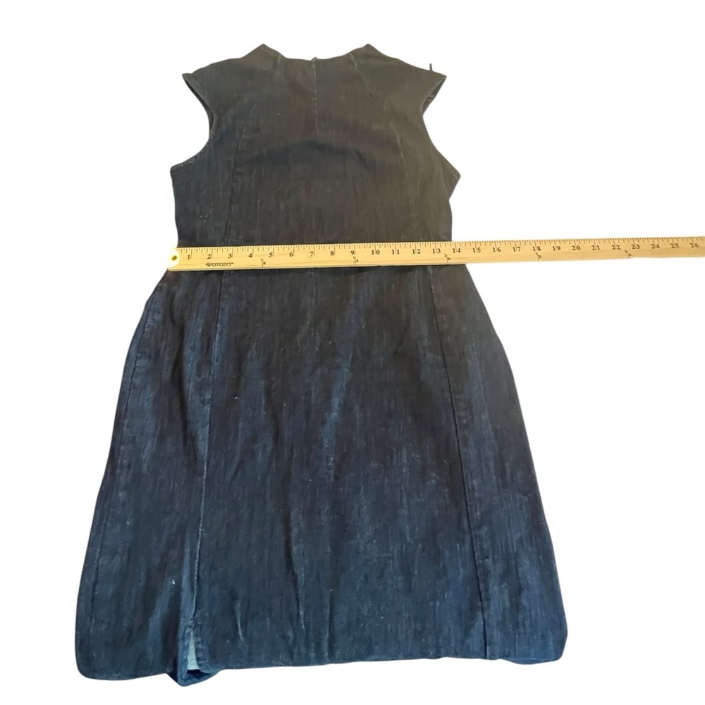 Zara Dark Navy Denim Midi Dress with Front Slit Cap Sleeve Jean Dress Size M - Picture 3 of 9